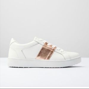 Boden White/Rose Gold striped Leather trainers